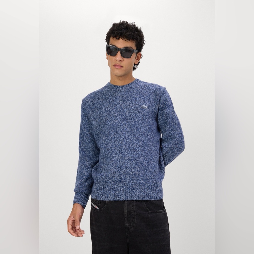 Lacoste Cotton Men’s Long Sleeve Jumper Pullover Sweater – Navy Neps Size 44/L
